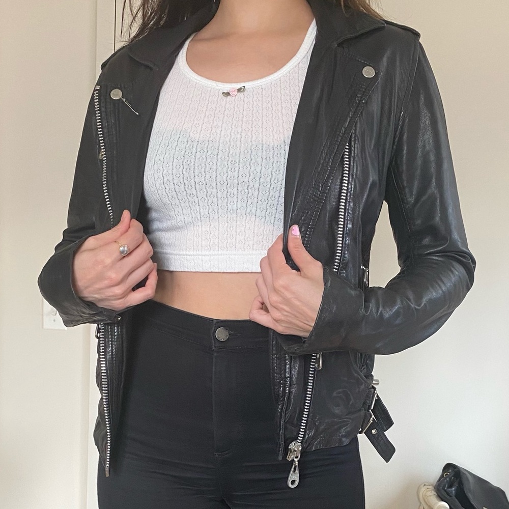 DOMA black leather moto jacket soft punk